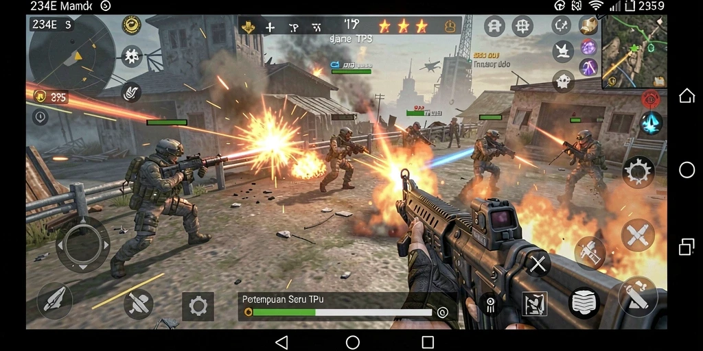 Screenshot gameplay 234E menampilkan aksi seru dalam pertempuran TPS.