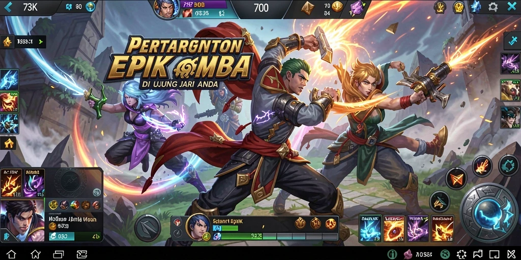 Tampilan epic pertarungan dalam game MOBA 73K.