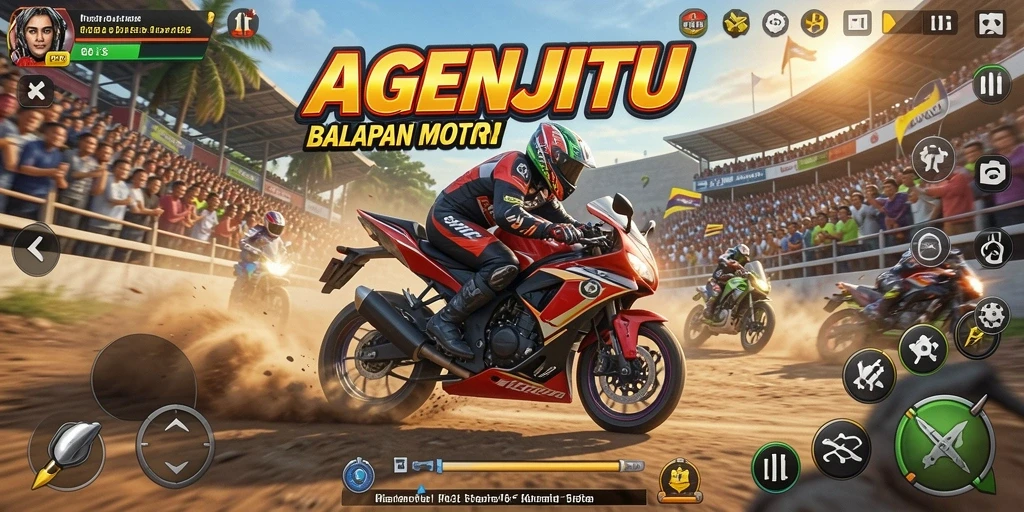 Tampilan gameplay seru dalam balapan motor AGENJITU.
