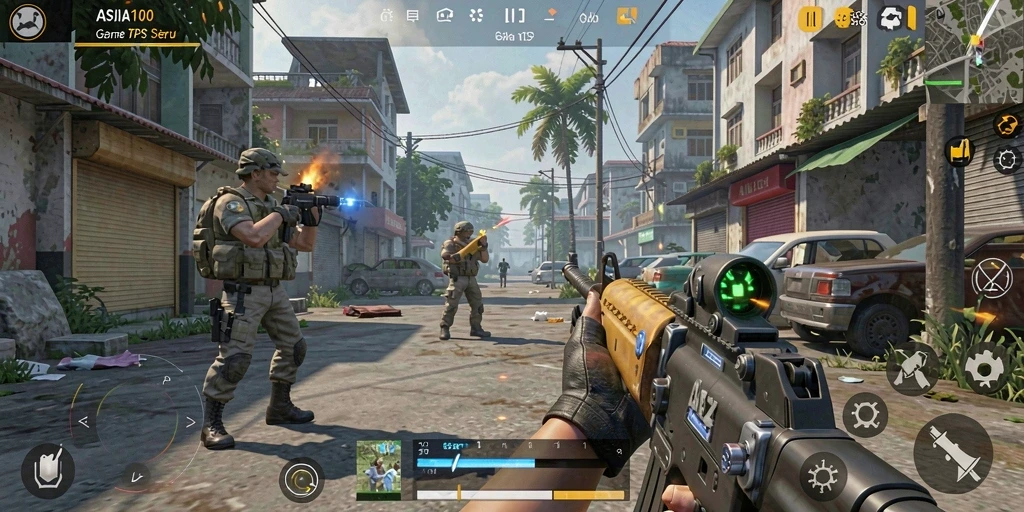 Screenshot gameplay ASIA100 menampilkan pertempuran seru.