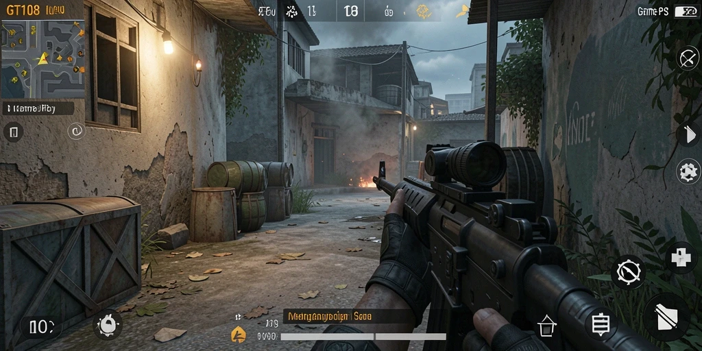 Screenshot GT108 menampilkan aksi tembak-menembak yang mendebarkan dan intens.