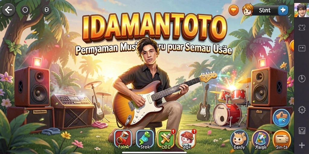 Tangkapan layar utama <strong>IDAMANTOTO</strong> menampilkan gameplay musik yang seru dan interaktif.