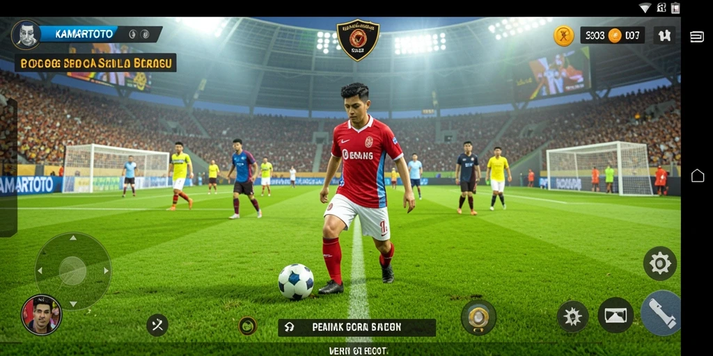 Screenshot KAMARTOTO menampilkan momen seru gameplay sepak bola.