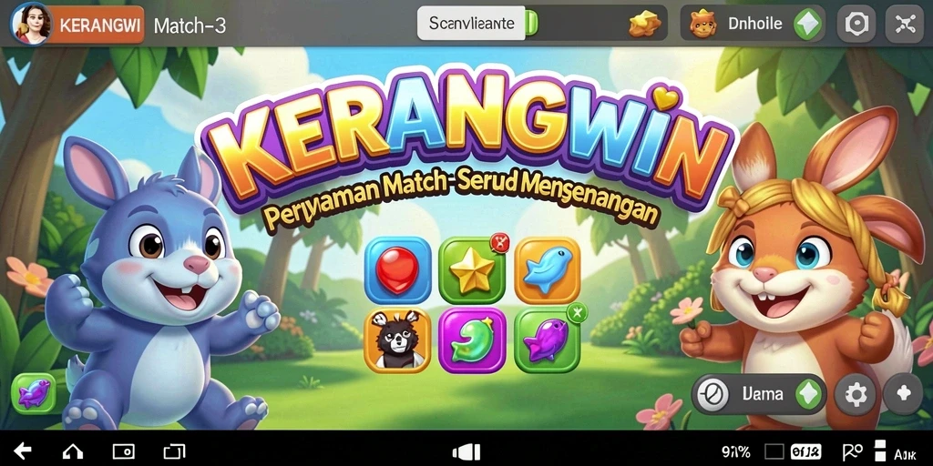 Tampilan gameplay seru dalam KERANGWIN dengan kombinasi kerang yang berwarna.