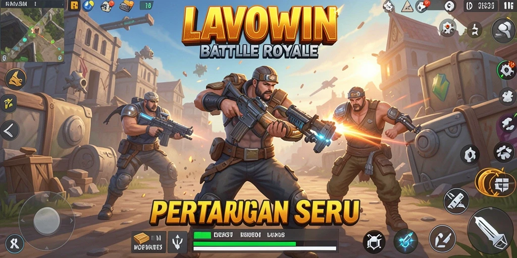 Tampilan gameplay intens di LAVOWIN dengan aksi Battle Royale.