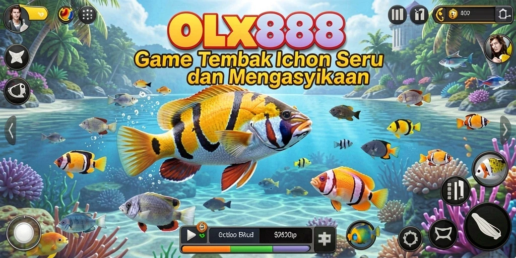 Tampilan screenshot OLX888 menampilkan aksi menembak ikan yang seru.