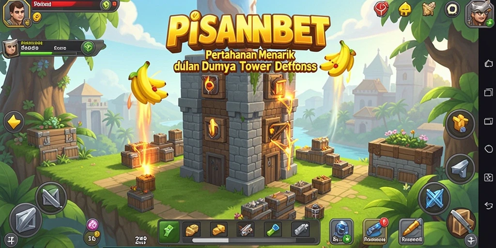 Screenshot gameplay PISANGBET menampilkan pertahanan yang dinamis dan menara yang beragam.