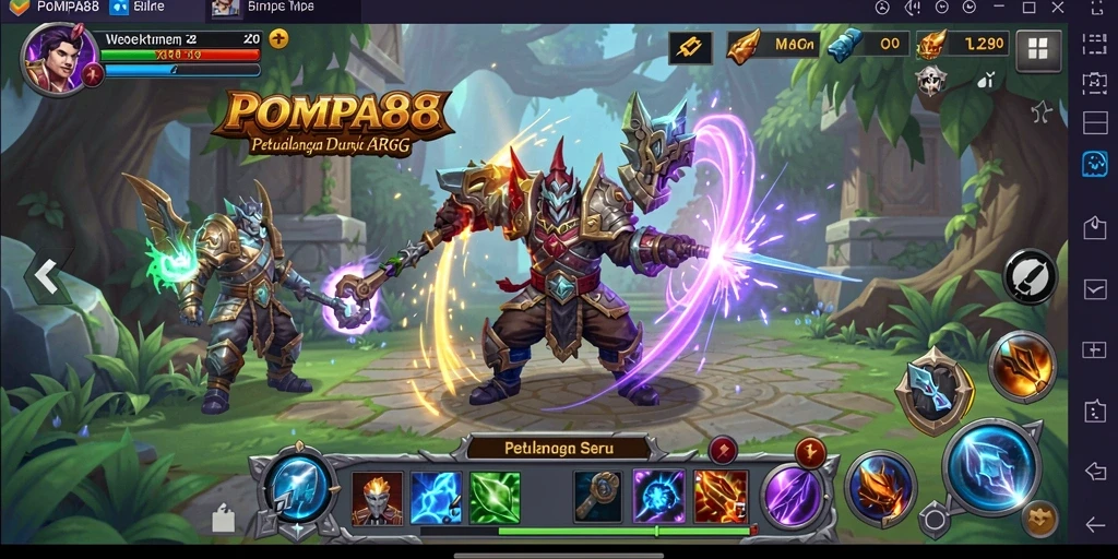Screenshot menunjukkan aksi seru dalam pertarungan ARPG POMPA88.
