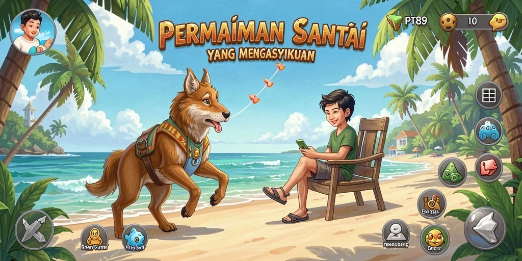 Tangkapan layar utama PT89 dengan tampilan gameplay yang ceria dan menarik.