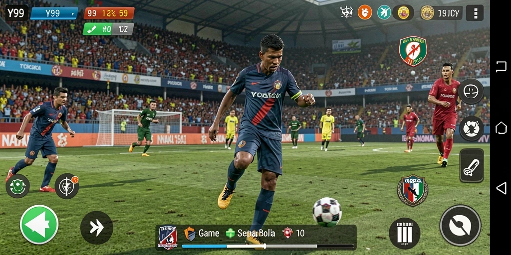 Tampilan gameplay Y89 dengan aksi sepak bola yang seru.