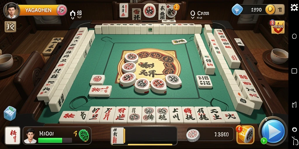 Screenshot gameplay YAGAOHEN memperlihatkan suasana permainan Mahjong yang seru.